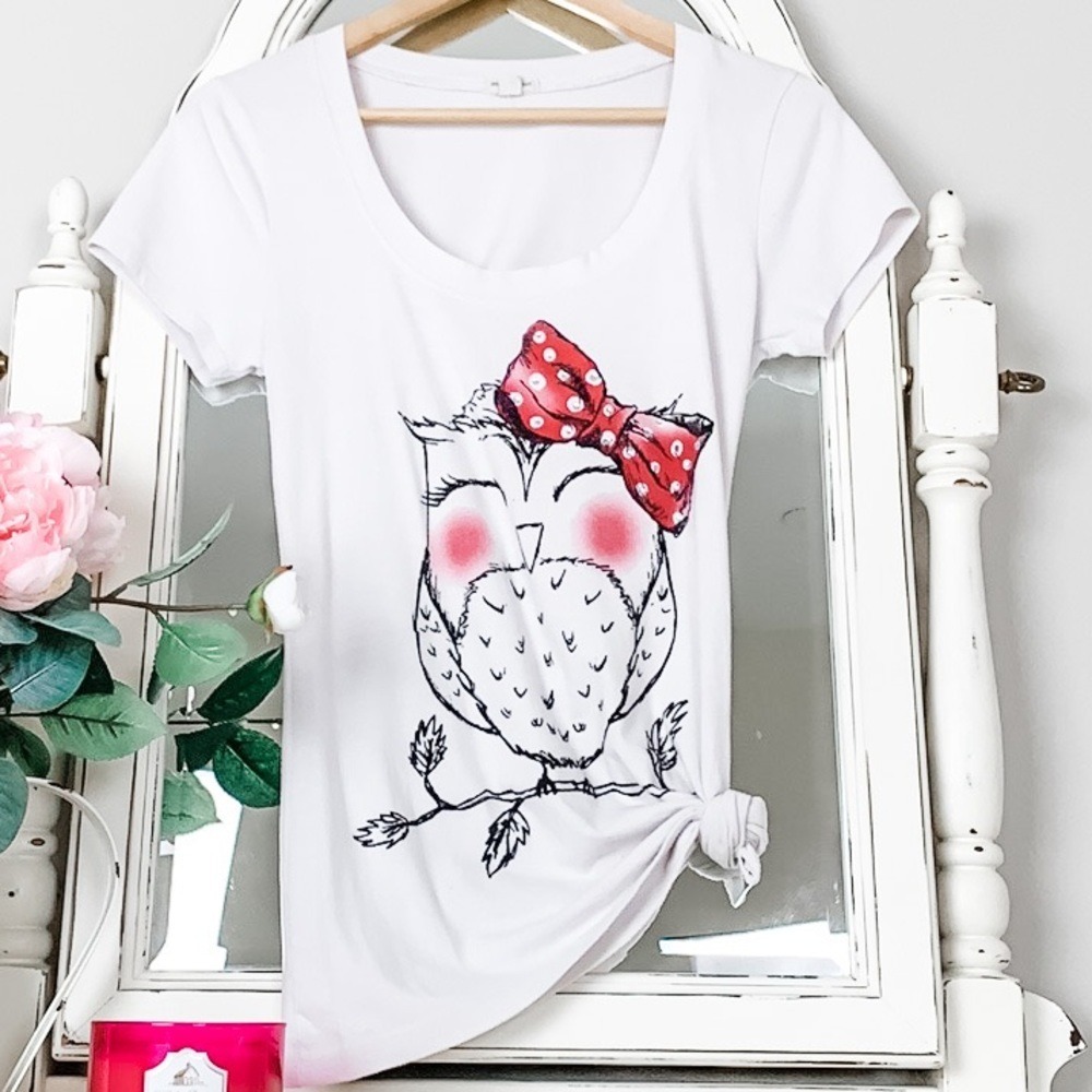 AS-IS Owl Graphic Scoop Neck Tee Large - Picture 3 of 11